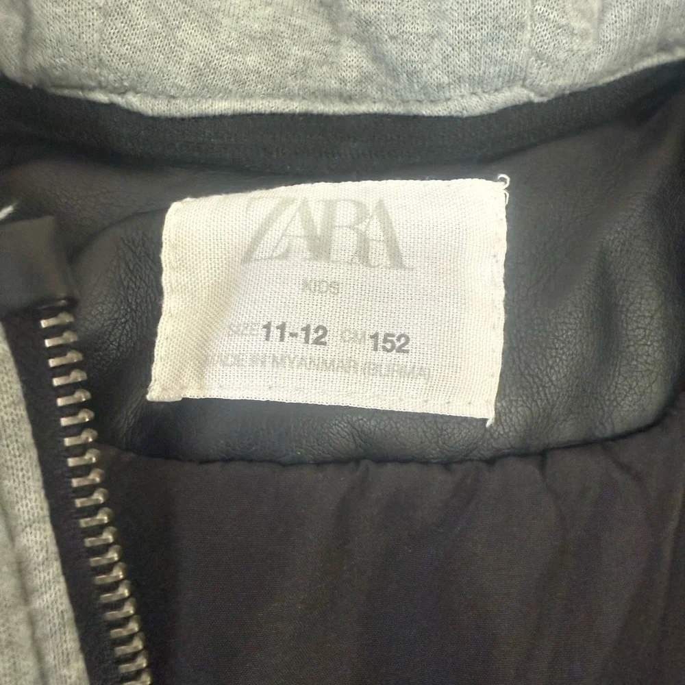 Zara Kids Faux Leather Moto Jacket with Detachable Hood Size 11-12 (152cm)